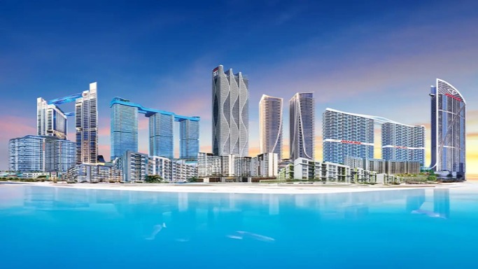 Interior and exterior view representing Danube off-plan properties Dubai development style