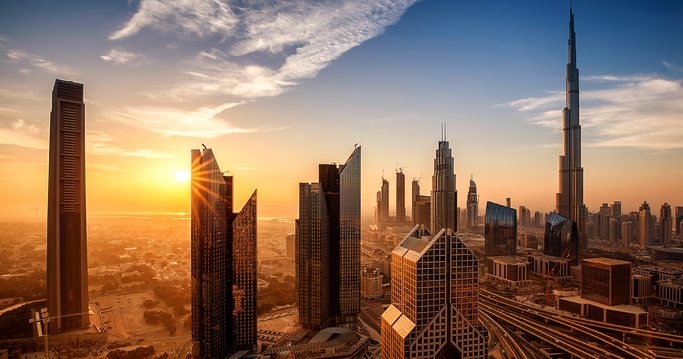 Modern Dubai residential buildings offering property investment opportunities for international buyers
